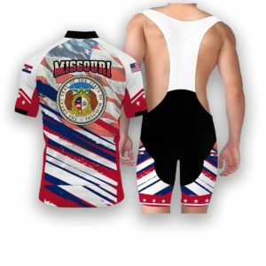Missouri States Cycling Jersey, USA Flag Men Women Jersey Full Kit - Short Sleeve Cycling Jersey Kit-White