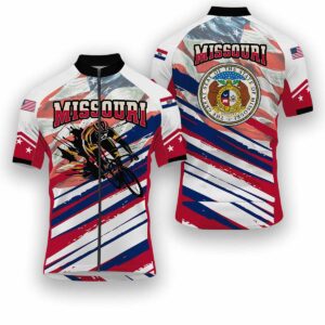 Missouri States Cycling Jersey, USA Flag Men Women Jersey Full Kit - Short Sleeve Cycling Jersey-White