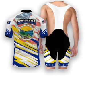 Montana States Cycling Jersey, USA Flag Men Women Jersey Full Kit - Short Sleeve Cycling Jersey Kit-White