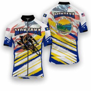 Montana States Cycling Jersey, USA Flag Men Women Jersey Full Kit - Short Sleeve Cycling Jersey-White