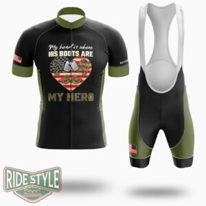 My Heart Is Where His Boots Are, My Son My Soldier My Hero Memorial Day Cycling Jersey Kit - Short Sleeve Cycling Jersey Kit-White