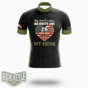 My Heart Is Where His Boots Are, My Son My Soldier My Hero Memorial Day Cycling Jersey Kit - Short Sleeve Cycling Jersey-White