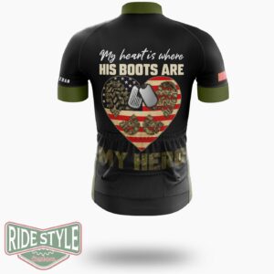 My Heart Is Where His Boots Are, My Son My Soldier My Hero Memorial Day Cycling Jersey Kit - Short Sleeve Cycling Jersey-White