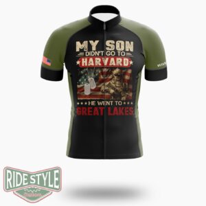 My Son Didn't Go To Harvard, He Went To Great Lakes, Proud Navy Dad Cycling Jersey - Short Sleeve Cycling Jersey-White