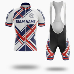 Navy and Red Line Men's Cycling Jersey Custom Team Name, Custom Your Name Cycling Jersey - Short Sleeve Cycling Jersey Kit-White