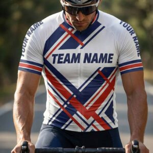 Navy and Red Line Men's Cycling Jersey Custom Team Name, Custom Your Name Cycling Jersey - Short Sleeve Cycling Jersey-White