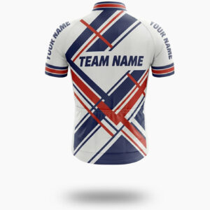 Navy and Red Line Men's Cycling Jersey Custom Team Name, Custom Your Name Cycling Jersey - Short Sleeve Cycling Jersey-White