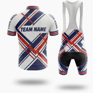 Navy and Red Line Men's Cycling Jersey Custom Team Name, Custom Your Name Cycling Jersey - Short Sleeve Cycling Jersey Kit-White