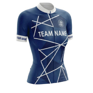 Navy Women's Cycling Jersey Custom Team Name and Personalized Name Bike Jersey - Women Short Sleeve Cycling Jersey-White