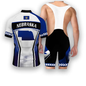 Nebraska States Cycling Jersey, Maps Haftone Vintage Pattern Men Women Jersey Full Kit - Short Sleeve Cycling Jersey Kit-White