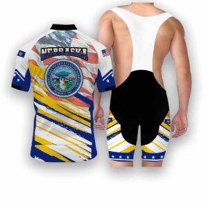Nebraska States Cycling Jersey, USA Flag Men Women Jersey Full Kit - Short Sleeve Cycling Jersey Kit-White