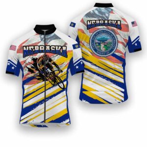 Nebraska States Cycling Jersey, USA Flag Men Women Jersey Full Kit - Short Sleeve Cycling Jersey-White