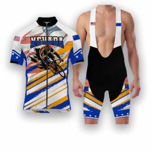 Nevada States Cycling Jersey, USA Flag Men Women Jersey Full Kit - Short Sleeve Cycling Jersey Kit-White