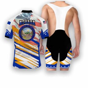Nevada States Cycling Jersey, USA Flag Men Women Jersey Full Kit - Short Sleeve Cycling Jersey Kit-White