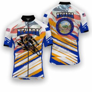 Nevada States Cycling Jersey, USA Flag Men Women Jersey Full Kit - Short Sleeve Cycling Jersey-White