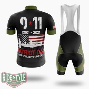 Never Forget Sept 11 Anniversary Patriot Memorial Day Cycling Jersey Kit - Short Sleeve Cycling Jersey Kit-White
