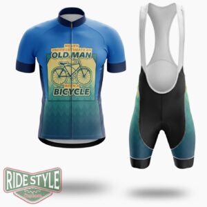 Never Underesimate An Old Man With A Bicycle Blue Cycling Jersey Kit - Short Sleeve Cycling Jersey Kit-White