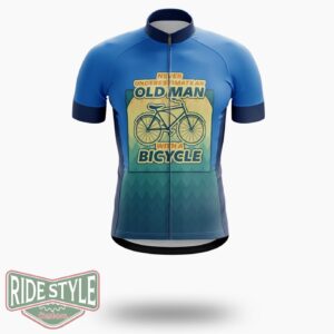 Never Underesimate An Old Man With A Bicycle Blue Cycling Jersey Kit - Short Sleeve Cycling Jersey-White