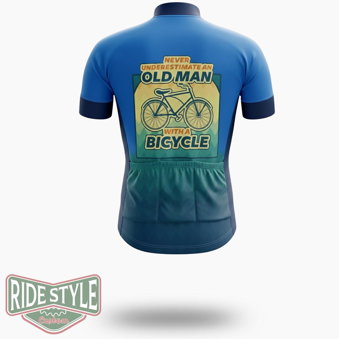 Never Underesimate An Old Man With A Bicycle Blue Cycling Jersey Kit - Short Sleeve Cycling Jersey-White