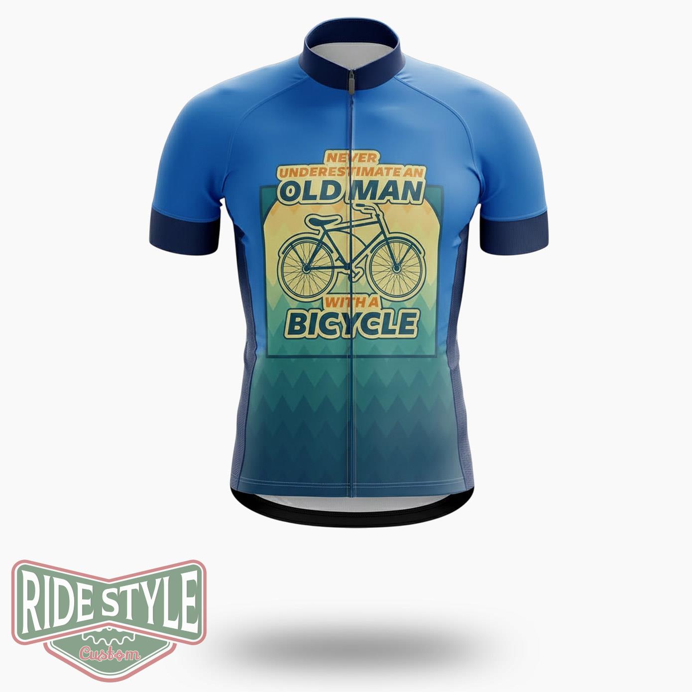 Never Underesimate An Old Man With A Bicycle Blue Cycling Jersey Kit - Short Sleeve Cycling Jersey-White