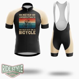 Never Underestimate An Old Guy On A Bicycle Cycling Jersey Kit - Short Sleeve Cycling Jersey Kit-White