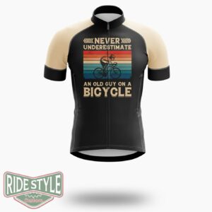 Never Underestimate An Old Guy On A Bicycle Cycling Jersey Kit - Short Sleeve Cycling Jersey-White