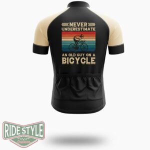 Never Underestimate An Old Guy On A Bicycle Cycling Jersey Kit - Short Sleeve Cycling Jersey-White