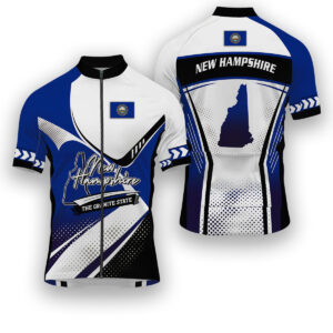 New Hampshire States Cycling Jersey, Maps Haftone Vintage Pattern Men Women Jersey Full Kit - Short Sleeve Cycling Jersey-White