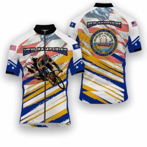 New Hampshire States Cycling Jersey, USA Flag Men Women Jersey Full Kit - Short Sleeve Cycling Jersey-White
