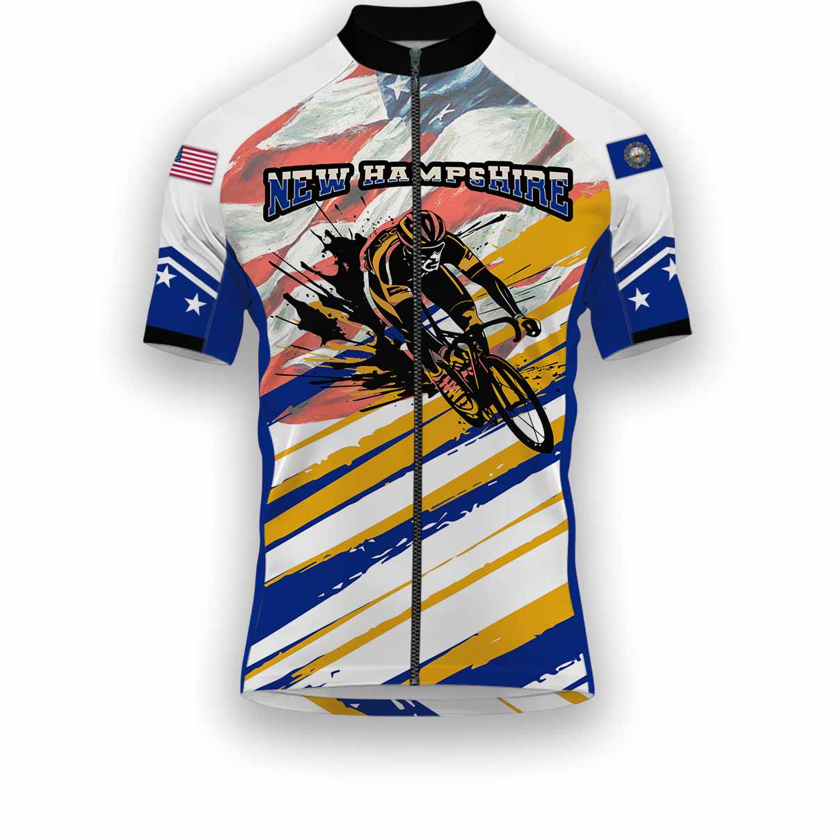 New Hampshire States Cycling Jersey, USA Flag Men Women Jersey Full Kit - Short Sleeve Cycling Jersey-White