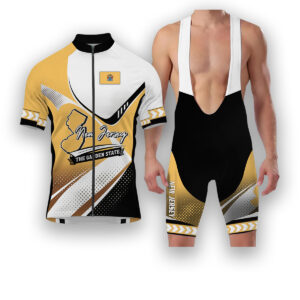 New Jersey States Cycling Jersey, Maps Haftone Vintage Pattern Men Women Jersey Full Kit - Short Sleeve Cycling Jersey Kit-White