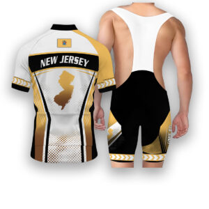 New Jersey States Cycling Jersey, Maps Haftone Vintage Pattern Men Women Jersey Full Kit - Short Sleeve Cycling Jersey Kit-White