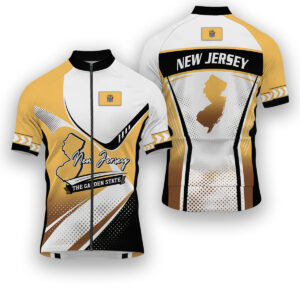 New Jersey States Cycling Jersey, Maps Haftone Vintage Pattern Men Women Jersey Full Kit - Short Sleeve Cycling Jersey-White