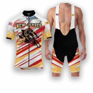 New Jersey States Cycling Jersey, USA Flag Men Women Jersey Full Kit - Short Sleeve Cycling Jersey Kit-White