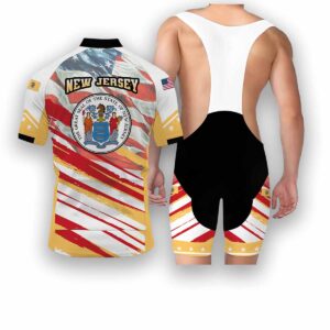 New Jersey States Cycling Jersey, USA Flag Men Women Jersey Full Kit - Short Sleeve Cycling Jersey Kit-White