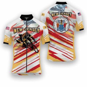 New Jersey States Cycling Jersey, USA Flag Men Women Jersey Full Kit - Short Sleeve Cycling Jersey-White