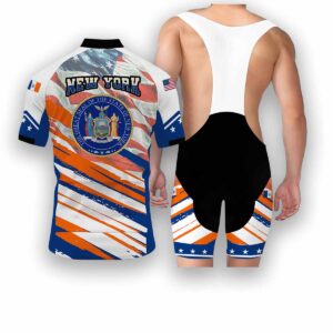 New York States Cycling Jersey, USA Flag Men Women Jersey Full Kit - Short Sleeve Cycling Jersey Kit-White