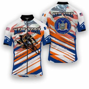 New York States Cycling Jersey, USA Flag Men Women Jersey Full Kit - Short Sleeve Cycling Jersey-White