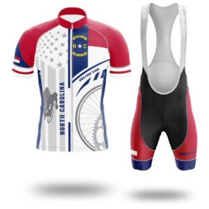 North Carolina State Flag Cycling Kit, Cycling Custom Name Jersey - Short Sleeve Cycling Jersey Kit-White
