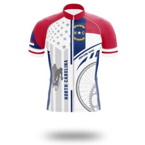 North Carolina State Flag Cycling Kit, Cycling Custom Name Jersey - Short Sleeve Cycling Jersey-White