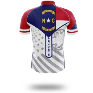 North Carolina State Flag Cycling Kit, Cycling Custom Name Jersey - Short Sleeve Cycling Jersey-White
