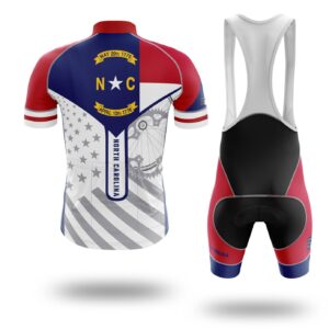 North Carolina State Flag Cycling Kit, Cycling Custom Name Jersey - Short Sleeve Cycling Jersey Kit-White