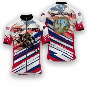 North Carolina States Cycling Jersey, USA Flag Men Women Jersey Full Kit - Short Sleeve Cycling Jersey-White