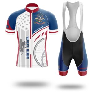 North Dakota State Flag Cycling Kit, Cycling Custom Name Jersey - Short Sleeve Cycling Jersey Kit-White