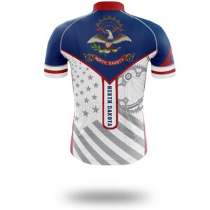 North Dakota State Flag Cycling Kit, Cycling Custom Name Jersey - Short Sleeve Cycling Jersey-White