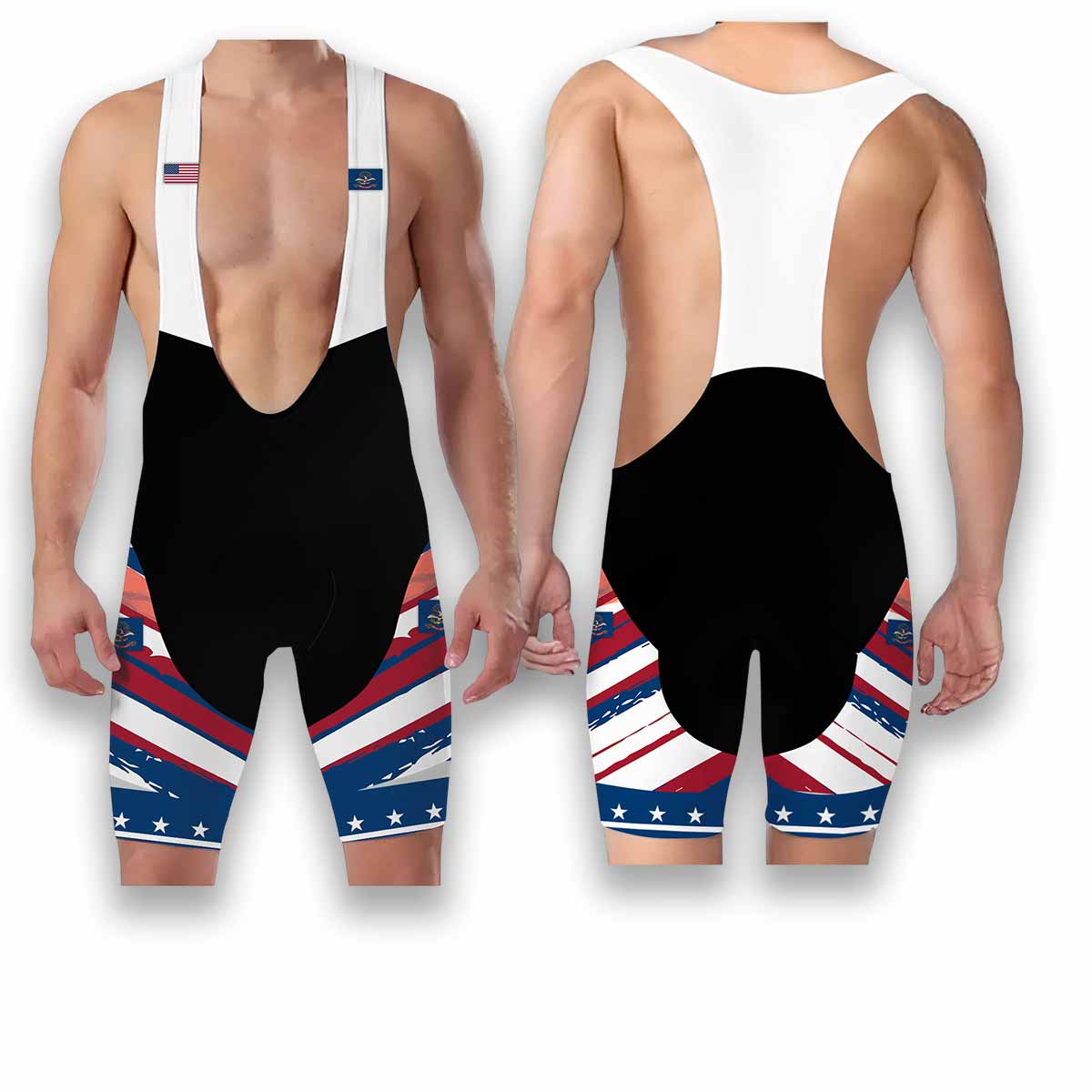 North Dakota States Cycling Jersey, USA Flag Men Women Jersey Full Kit - Bib Shorts-White