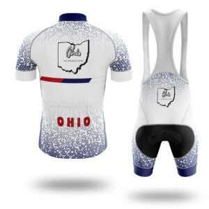 Ohio Cycling Jersey, Ohio Map Cycling Jersey - Short Sleeve Cycling Jersey Kit-White