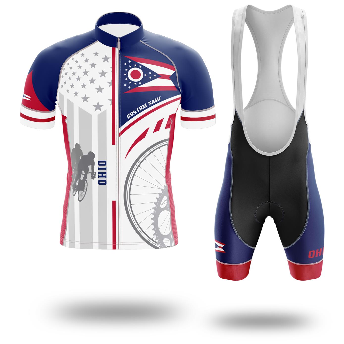 Ohio Flag Cycling Kit, Cycling Personalized Name Jersey - Short Sleeve Cycling Jersey Kit-White