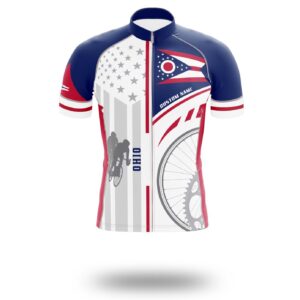 Ohio Flag Cycling Kit, Cycling Personalized Name Jersey - Short Sleeve Cycling Jersey-White