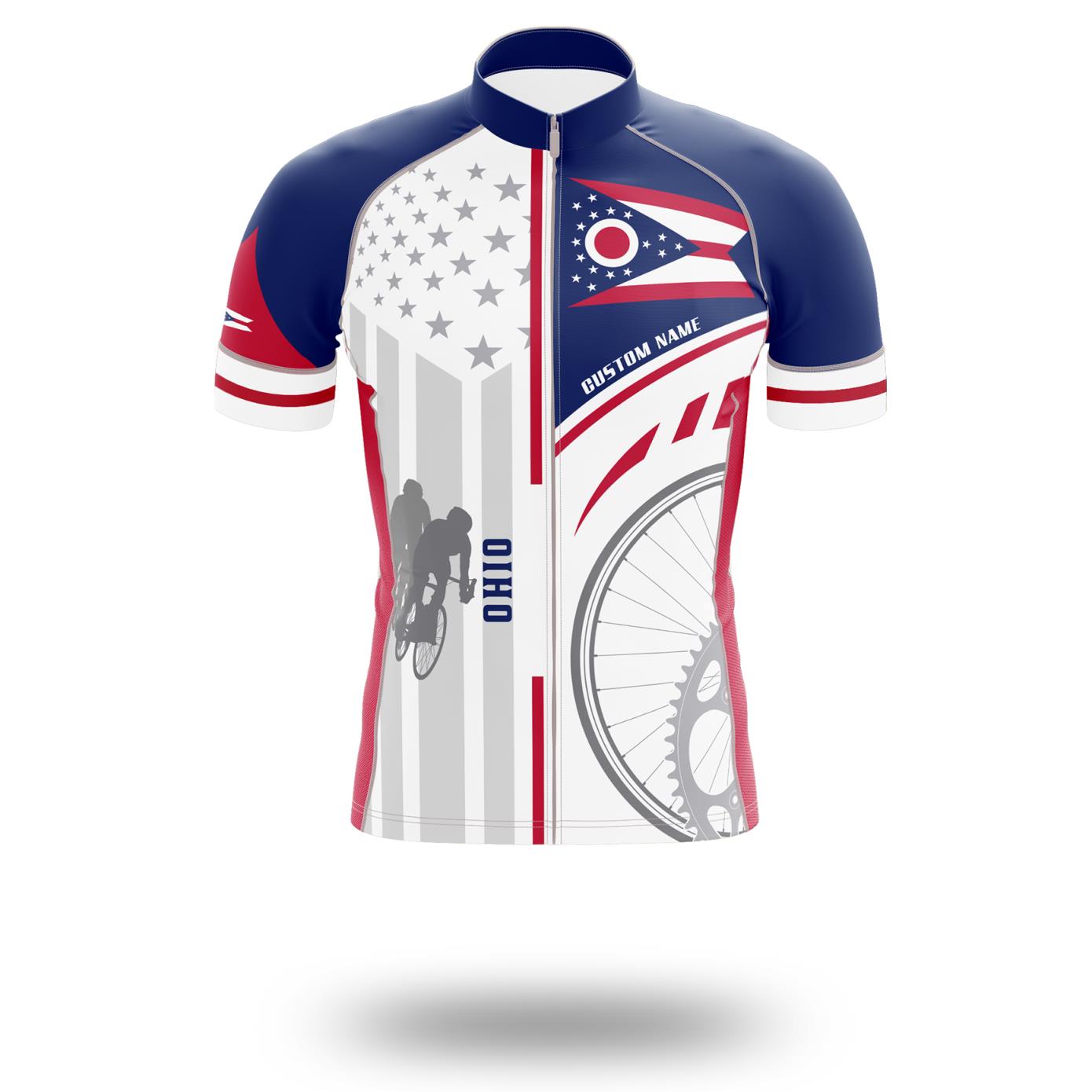Ohio Flag Cycling Kit, Cycling Personalized Name Jersey - Short Sleeve Cycling Jersey-White